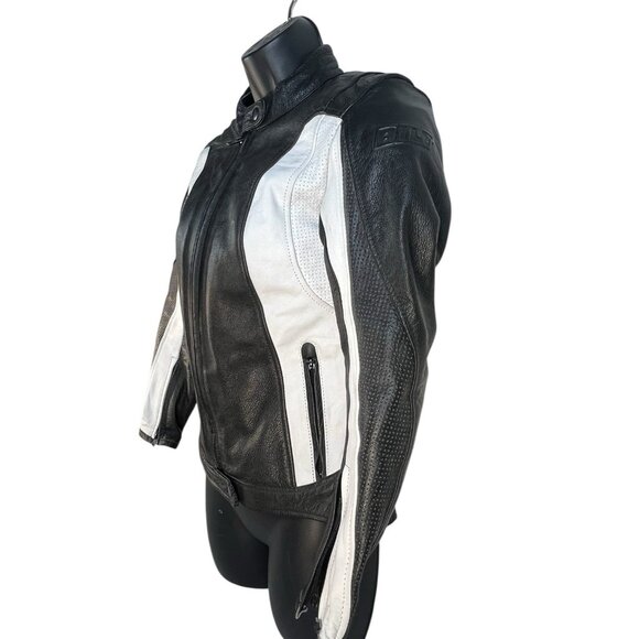 BILT Womens Leather Motorcycle Jacket With Padding sz S black white - Picture 3 of 9
